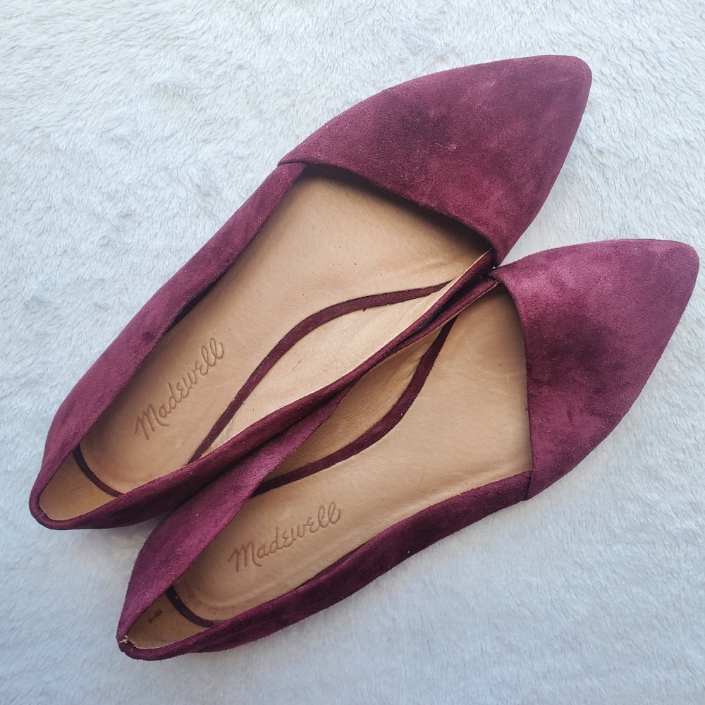 Women's Madewell Pointed Toe Maroon Burgundy Red Suede Ballet Flats The Mira